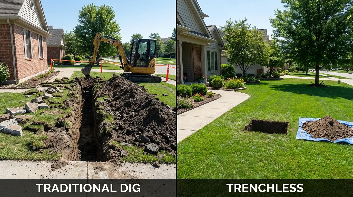 Trenchless sewer repair with minimal yard damage versus traditional excavation in Saint Charles, MO